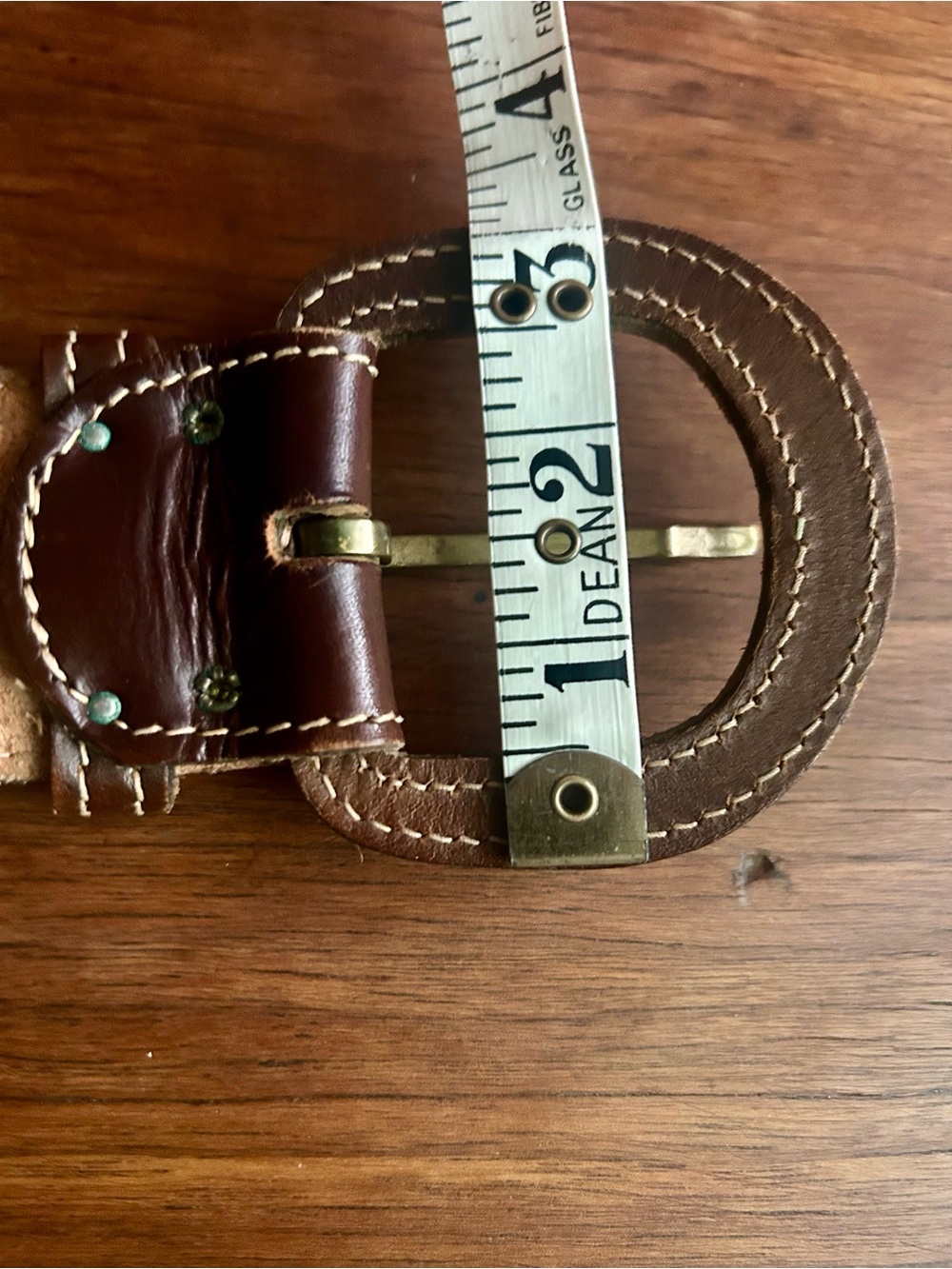 Vintage Brown Leather Belt Made in USA Wide Contrast Stitch Statement Belt - Picture 6 of 7